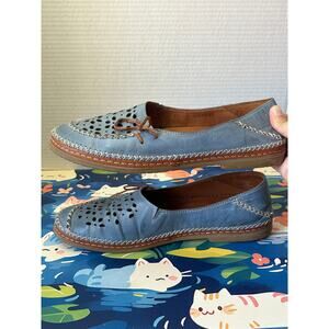 Spring Step Women's EU 42 US 10.5 Blue Soft Leather Cut-out Detailing Loafer